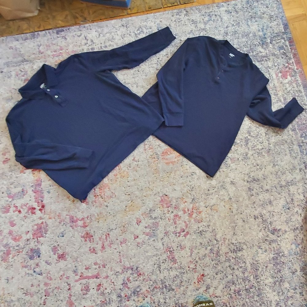 Lands" End Set Of Long-Sleeve Polo & Long-Sleeve Henley Navy Shirts, Men's XL